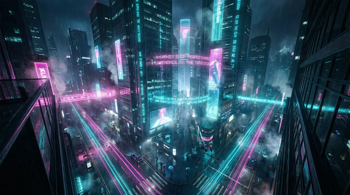 电视剧郑板桥 竖屏短剧平台首页背景 - 赛博朋克都市夜景